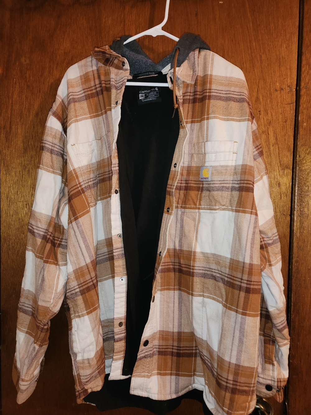 Carhartt Hooded Plaid Flannel Shirt Jacket - Brown & Cream